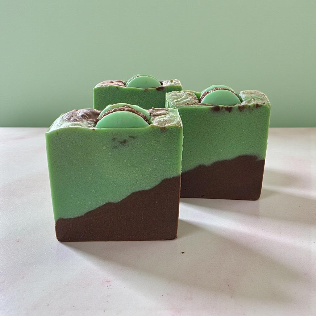 Handmade Peppermint Cocoa Swirl Soap | French Green Clay Moisturizing Bar