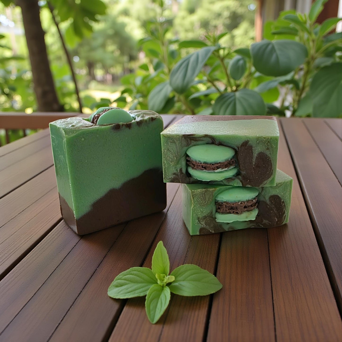 Handmade Peppermint Cocoa Swirl Soap | French Green Clay Moisturizing Bar